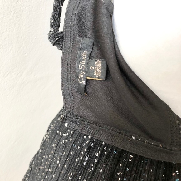City Studio Silver Sequin V Neck Fit & Flare Black Dress Juniors size 3 - Picture 8 of 9